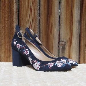 WHBM embroidered suede chunky heels